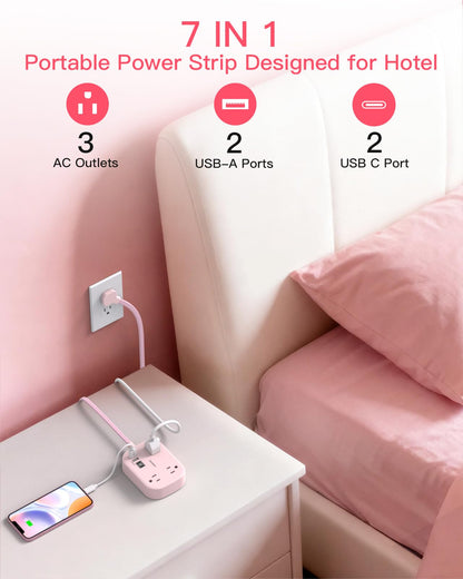 Cruise Essentials 2025,One Beat Travel Power Strip with USB C,Flat Plug Extension Cord with 3 Outlets 4 USB Ports(2 USB C),5 ft Desk Wall Outlet Extender,Non Surge Protector for Cruise,Dorm Room,ETL