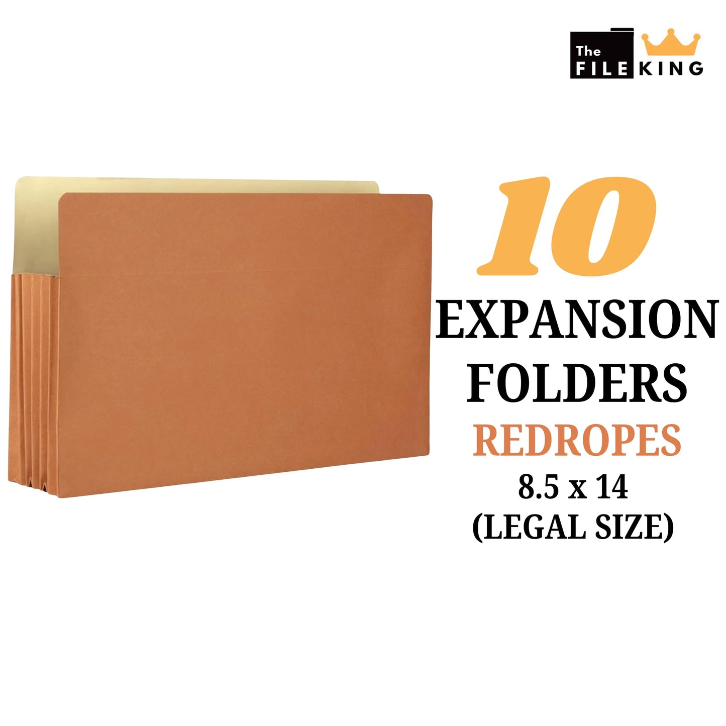 The File King Expanding Accordion File Folder - Legal Size 8½” x 14” | 3.5” Expansion, 10 Pack | Straight Cut Tab | Holds Thick Case Files | Law, Accounting & Business Filing Organizer | Made in USA