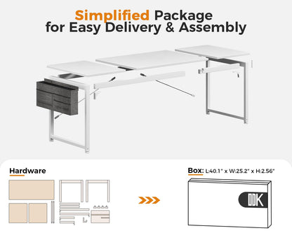 ODK Computer Desk Large Office Desk, 63 Inch Gaming Desk with Storage, Modern PC Work Table with Headphone Hook for Home Office, Splice Board, White + White Leg