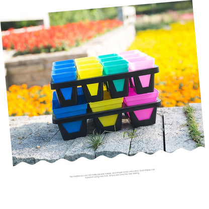 MERRYHAPY 3pcs Plastic Flowerpot Tray with Compartments Breathable Water-Storing Succulent Holder Bracket for Indoor Plants Planter Support Black