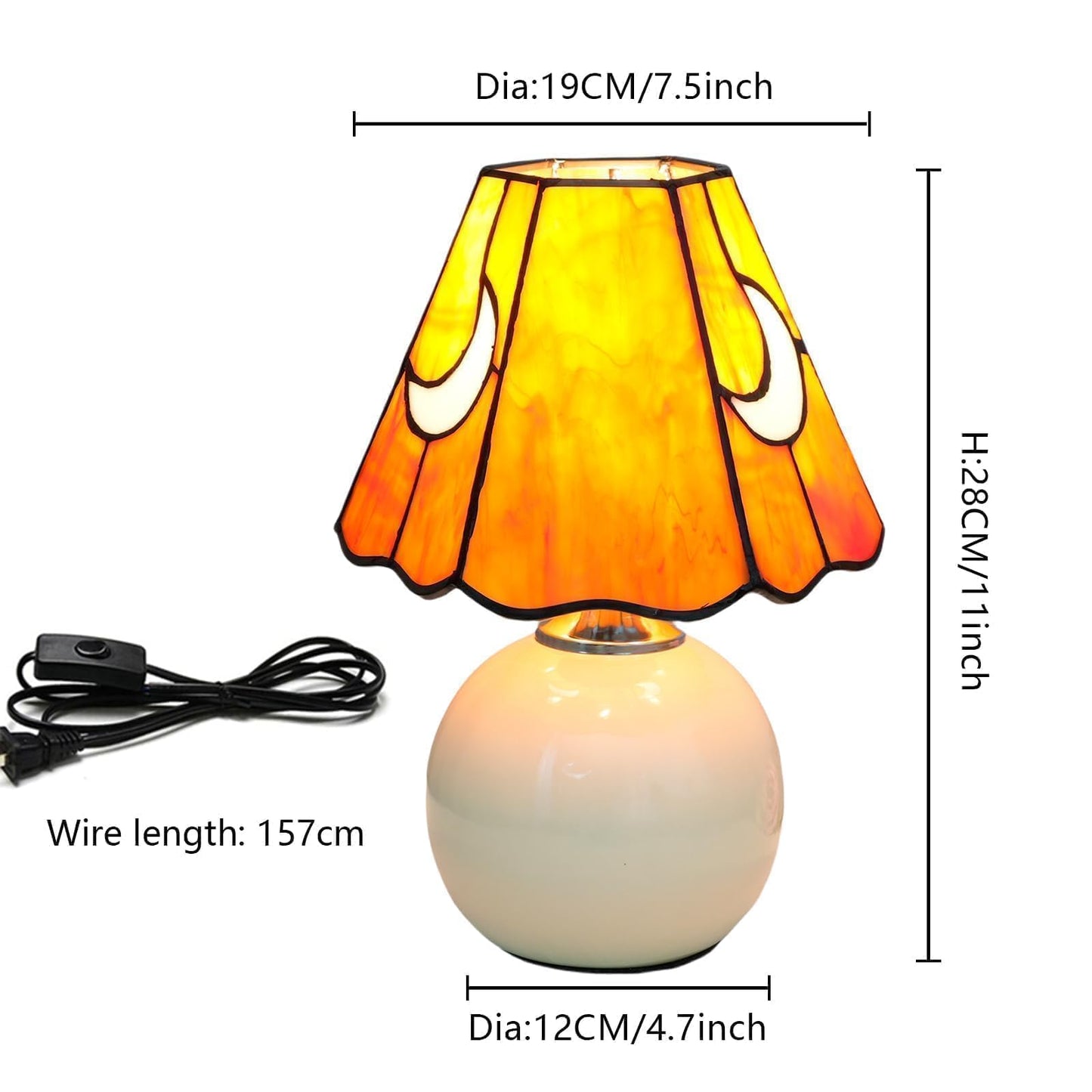 KIPHEPI Tiffany Style Bedside Table Lamp Stained Glass Moon Mushroom Lamp for Bedroom Small Nightstand Lamps for Home Decor Living Room Bedroom Study Nursery Dorm, Orange