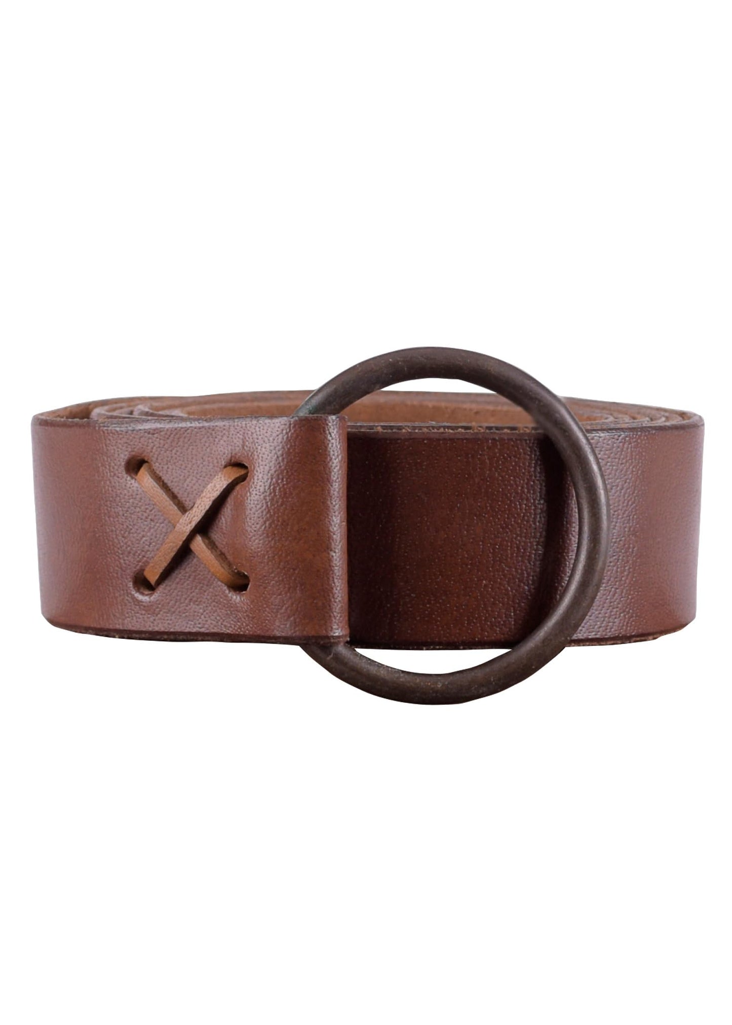 Battle-Merchant Medieval Leather Ring Belt with Decorative Cross-Lacing, Long Viking Renaissance LARP Belt in Black 75 Inche
