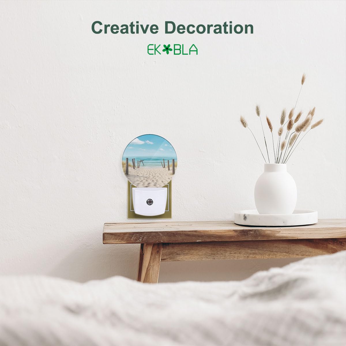 EKOBLA Beach Sand Ocean Night Light, Seaside Nature Scenery Night Lights Plug Into Wall with Dusk to Dawn Sensor, Energy Saving LED Night Lamp for Home Bathroom