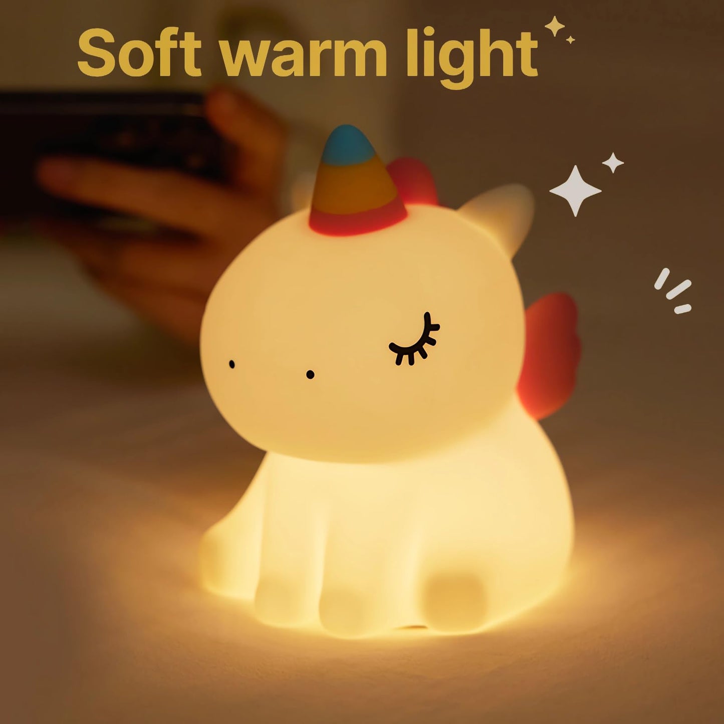 Night light for kids,Cute Unicorn Lamp, 3-Level Dimmable USB Rechargeable Lamp with Timer, Soothing Animal Toy for Nursery Bedroom Dorm Decor, Gift for Boys Girls Teens Adults (Birthday Christmas)
