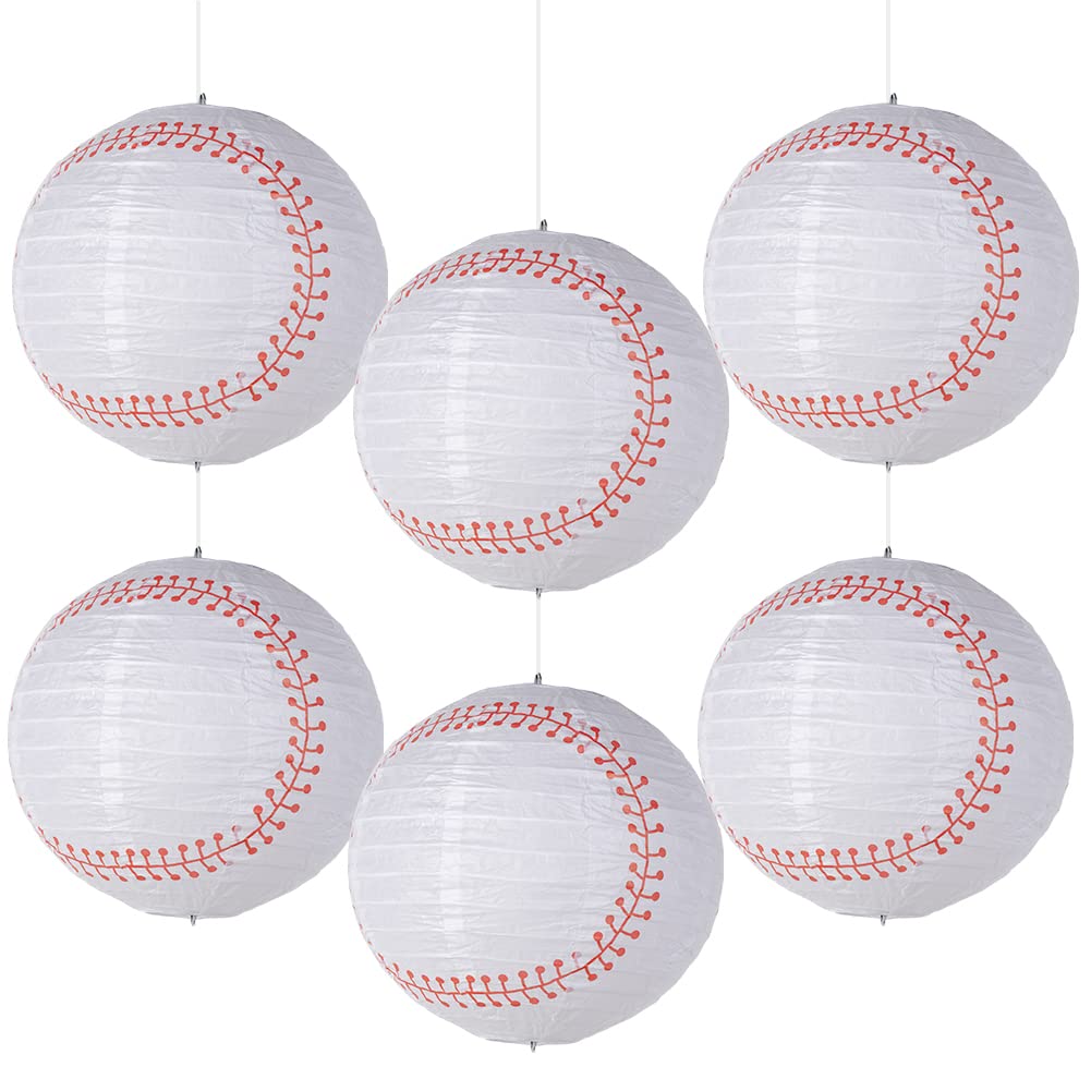 Easy Joy 8 Inch Baseball Paper Lanterns Sports Team Party Baseball Hanging Lantern Softball Party Decorations 6 Pieces