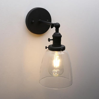 Pathson Vintage Hardwired Wall Sconce with On Off Switch, Clear Glass Black Vanity Light, Indoor Wall Lighting Fixtures for Bathroom Bedside Garage Porch Cafe Club