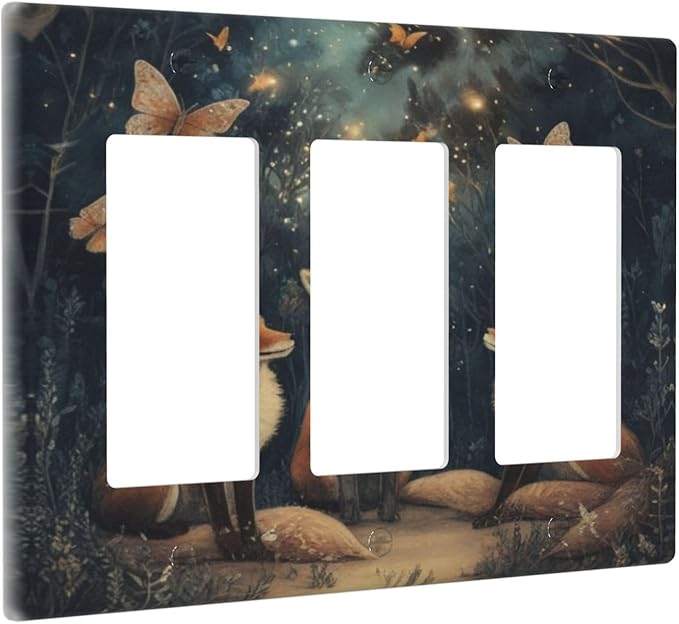 Decorative Art Light Switch Covers Foxes & Forest 3 Gang Triple Rocker Outlet Switch plate GFCI Faceplate GFCI for Home Decor