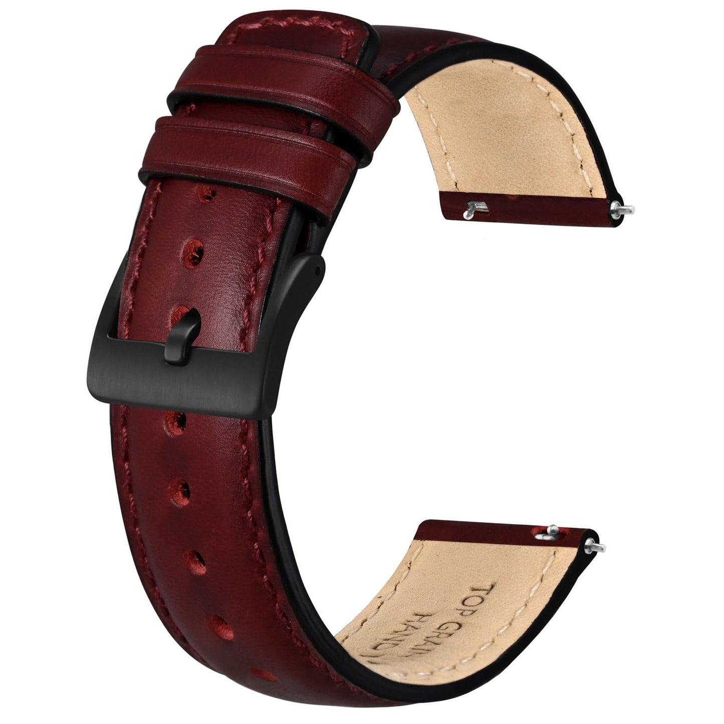 BISONSTRAP Leather Watch Strap for Men and Women, Oil Pull-Up Leather, Quick Release Replacement Bands, 20mm, Burgundy (Black Buckle)