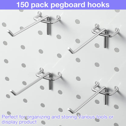 Moxweyeni 150 Pack Pegboard Hooks 3 Inch Metal Display Hooks Suitable for 1/8 Pegboard Accessories for Garage, Office, Kitchen, Store