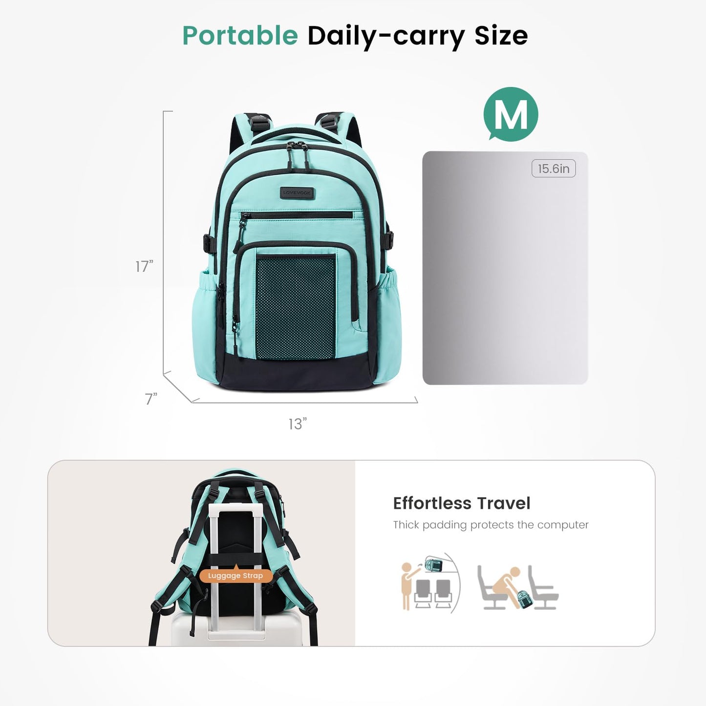 LOVEVOOK Laptop Backpack for Women with Cup Holder,15.6 Inch Work Teacher College Computer Backpack Bag with Chest Buckle Back Pad Shoulder Buckle,Waterproof Bookbag School Backpack for Girl Boy Teen