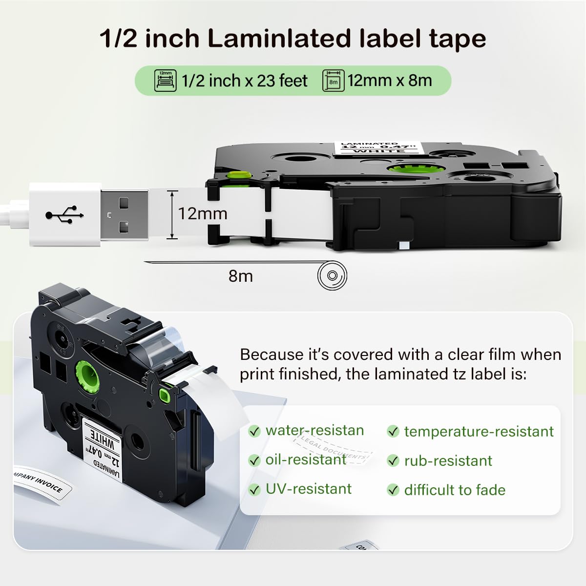 Label KINGDOM Aze-231 Refill Compatible with Brothr p Touch tze laminatied Label Maker Tape 12mm 1/2"(0.47") for ptouch Printer PTD210 PTD220 PTH110, 10 Pack