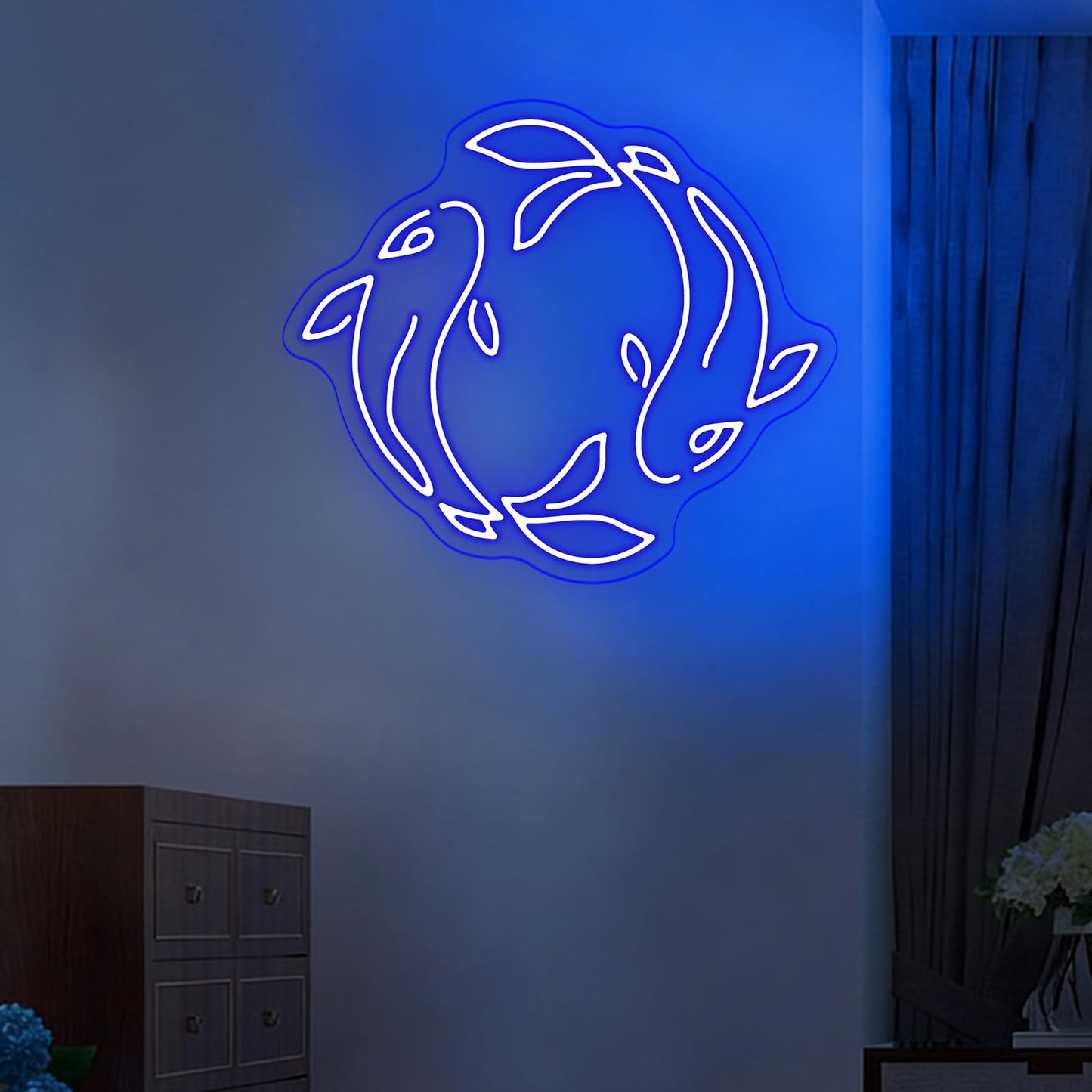 Koi Fish Neon Sign, Orange LED Neon Sign Wall Decor, Yin Yang Inspired Neon Signs for Wall Decor, Koi Fish LED Neon Wall Art Light for Bedroom Living Room Office Home Decor 15.4”×13.4”