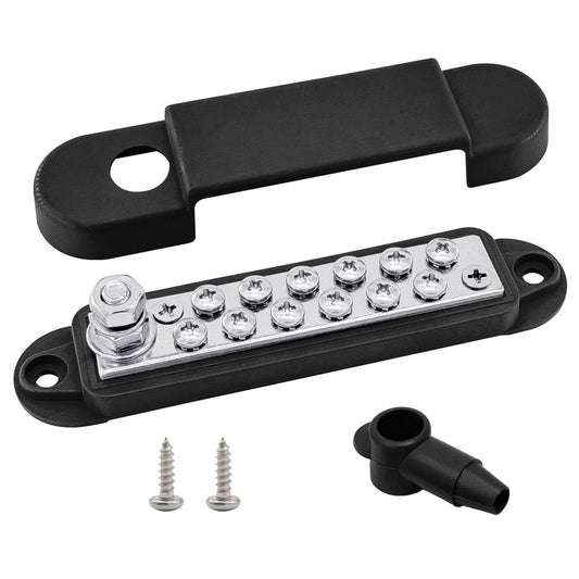 1/4" Stud Power Distribution Block Bus Bar with 12 x #8 Screws, Ampper 5.3" 12V 150A Marine BusBar Battery Distribution Block W/Cover for Car Audio Boat Solar (Black)