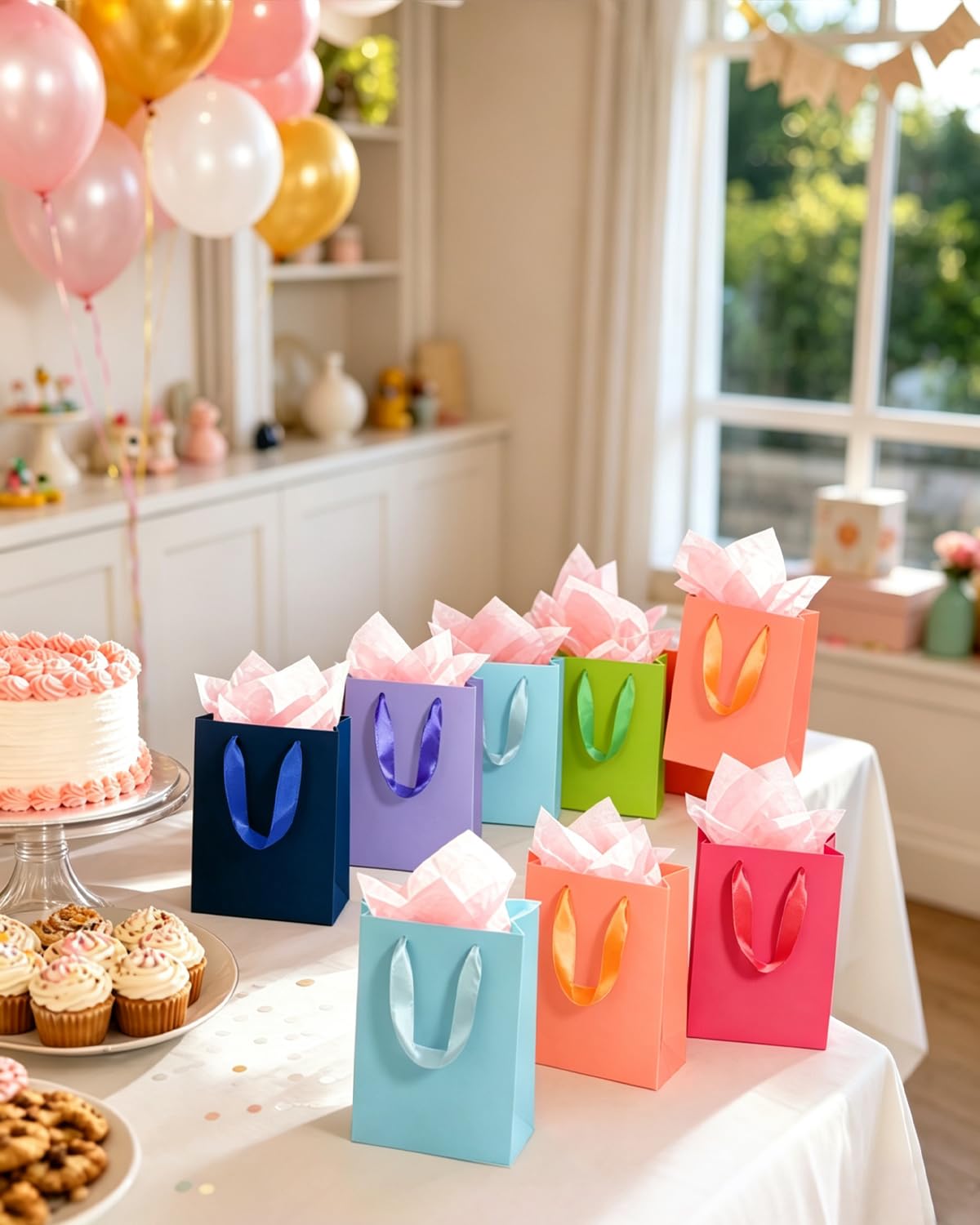 qiqee 16PCS 16 Colors Mini Gift Bags with Tissue Paper Handles 6.3"x4.7"x2.4" Small Size Present Party Favor Bags（ Tissue Paper ）