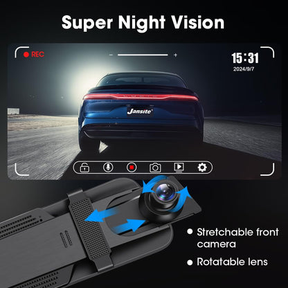 Upgraded 10'' Rear View Mirror Camera Mirror Dash Cam Front and Rear 1080P Backup Camera Full Touch Screen w Loop Recording, G-Sensor Night Vision 170° Wide Angle
