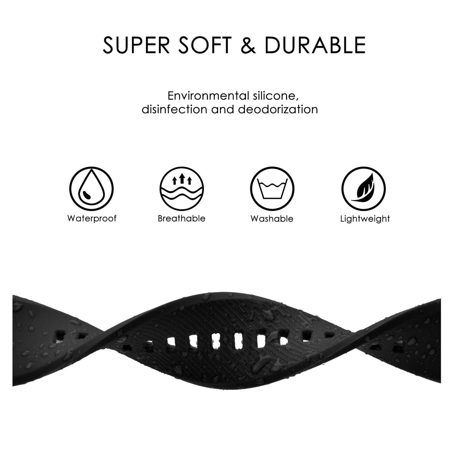 BISONSTRAP Watch Strap 19mm, Quick Release Silicone Watch Bands for Men Women (Black, Black Buckle)
