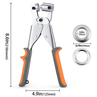 Grommet Tool Kit 3/8 Inch (10mm), Heavy Duty Handheld Manual Press with Hole Punch & 500pcs Eyelets for Leather, Canvas, Fabric, Tarps, Vinyl & Banners