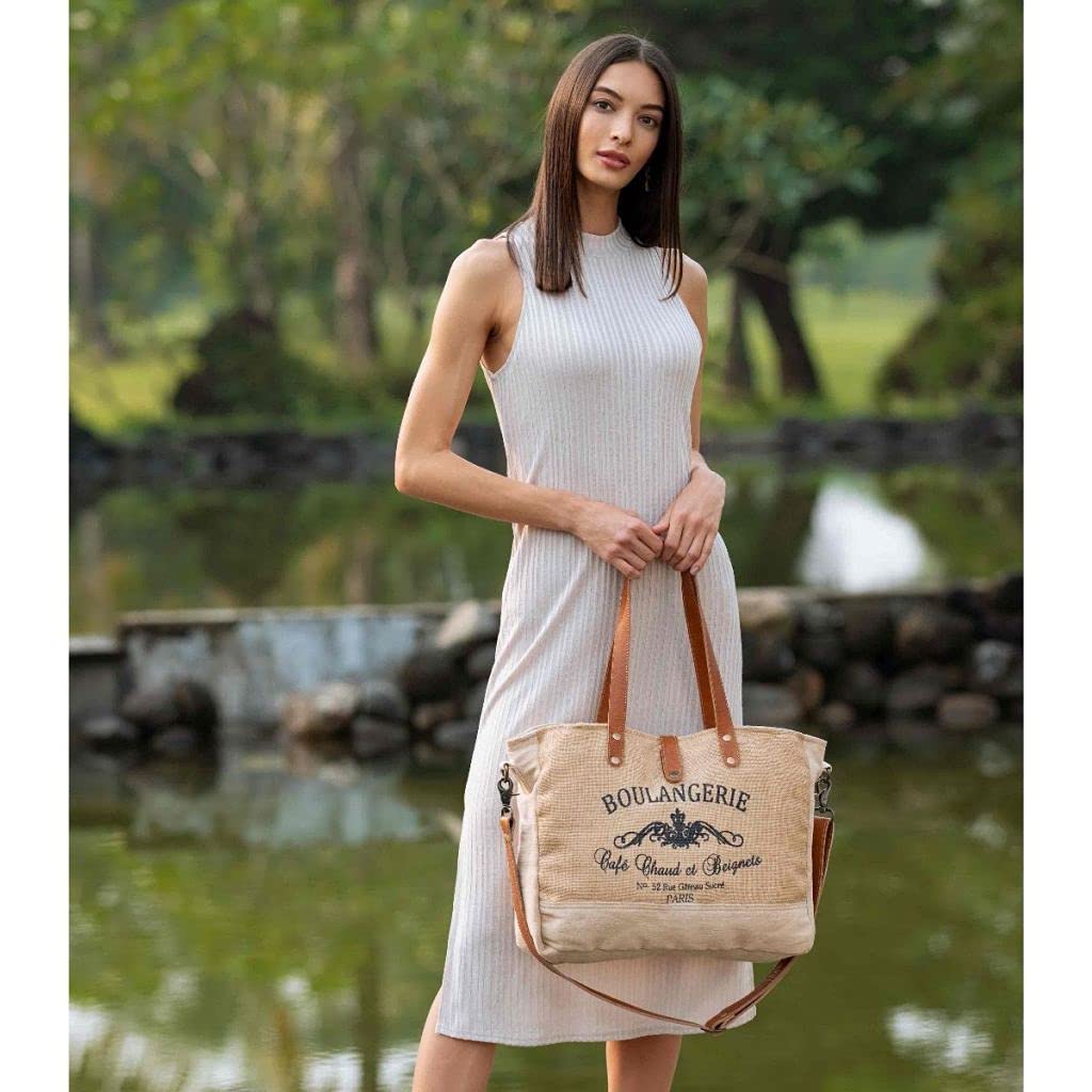 Myra Bag Wholesome Organic Boho Purses for Women - Canvas Fabric Market Bag, Boho Handbags for Women with Leather Accents, Chic Military Aesthetic, Casual Cloth Purses for Everyday, Shopping