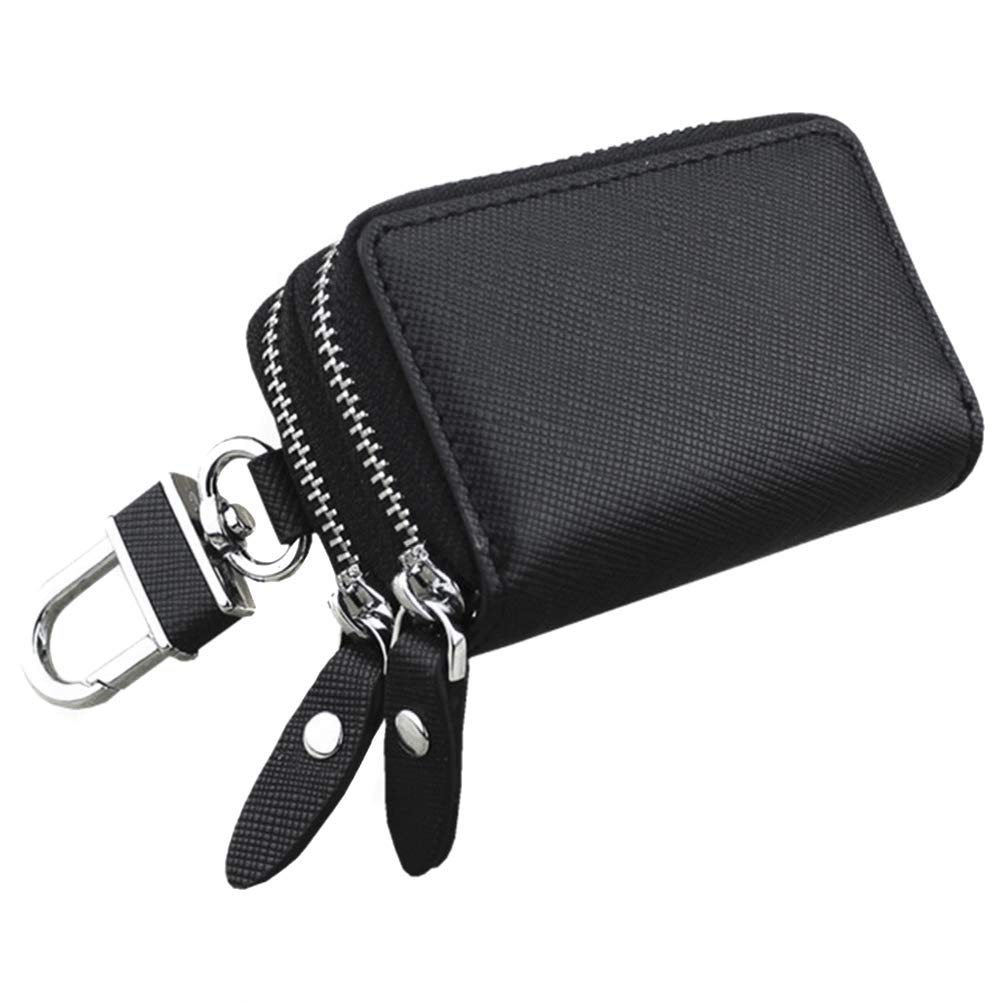 Berfi Life Key Fob Case Genuine Leather, Double Zipper Car Key Holder & Key Wallet with Keychain, Key Pouch for Purse Gift