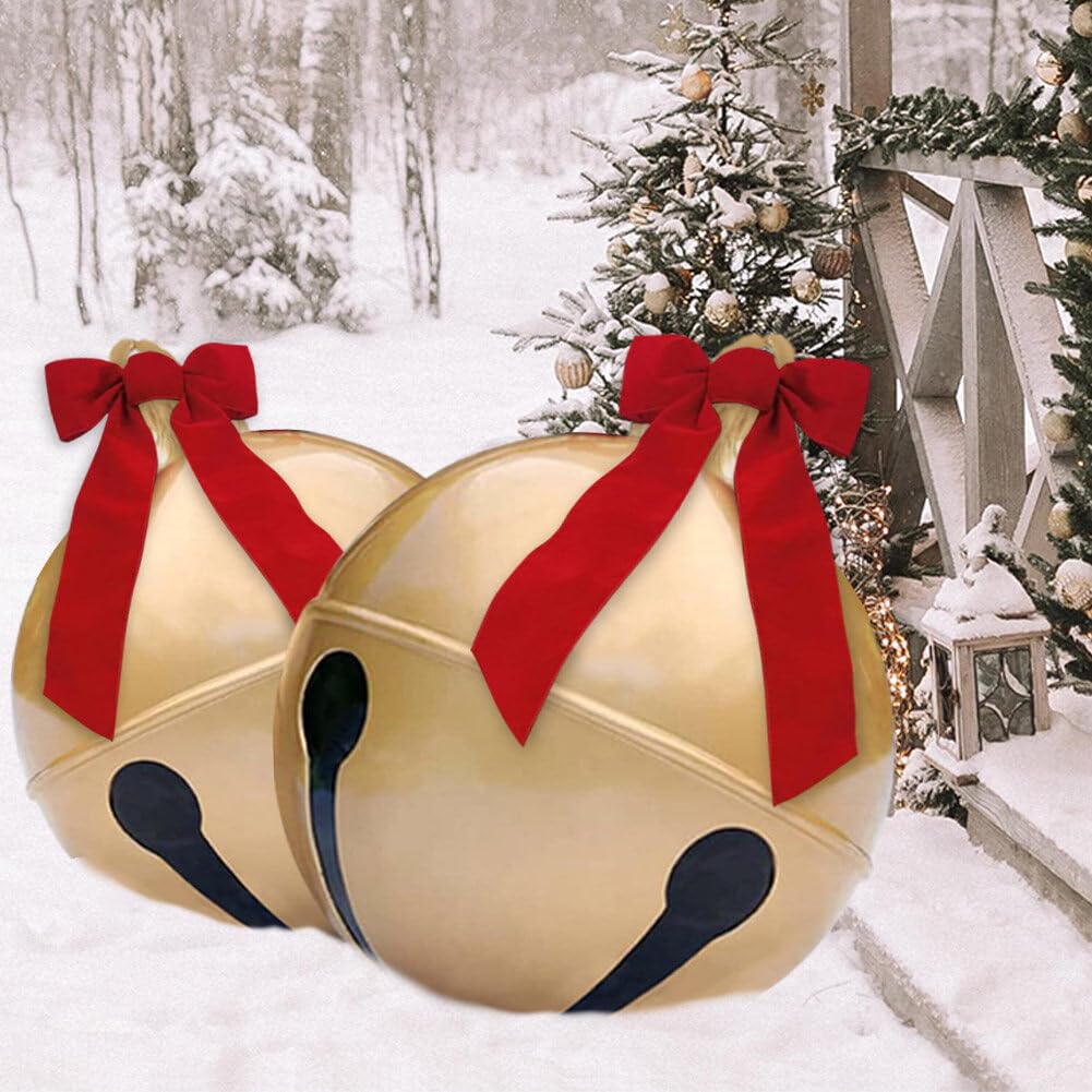 2PCS Inflatable Christmas Ball 23.6IN Giant Jingle Bell Inflatable Ball Fun Christmas Inflatable Yard Decor Xmas Balloon Pendant Outdoor Ornament for Garden Yard Patio Christmas Holiday Decor