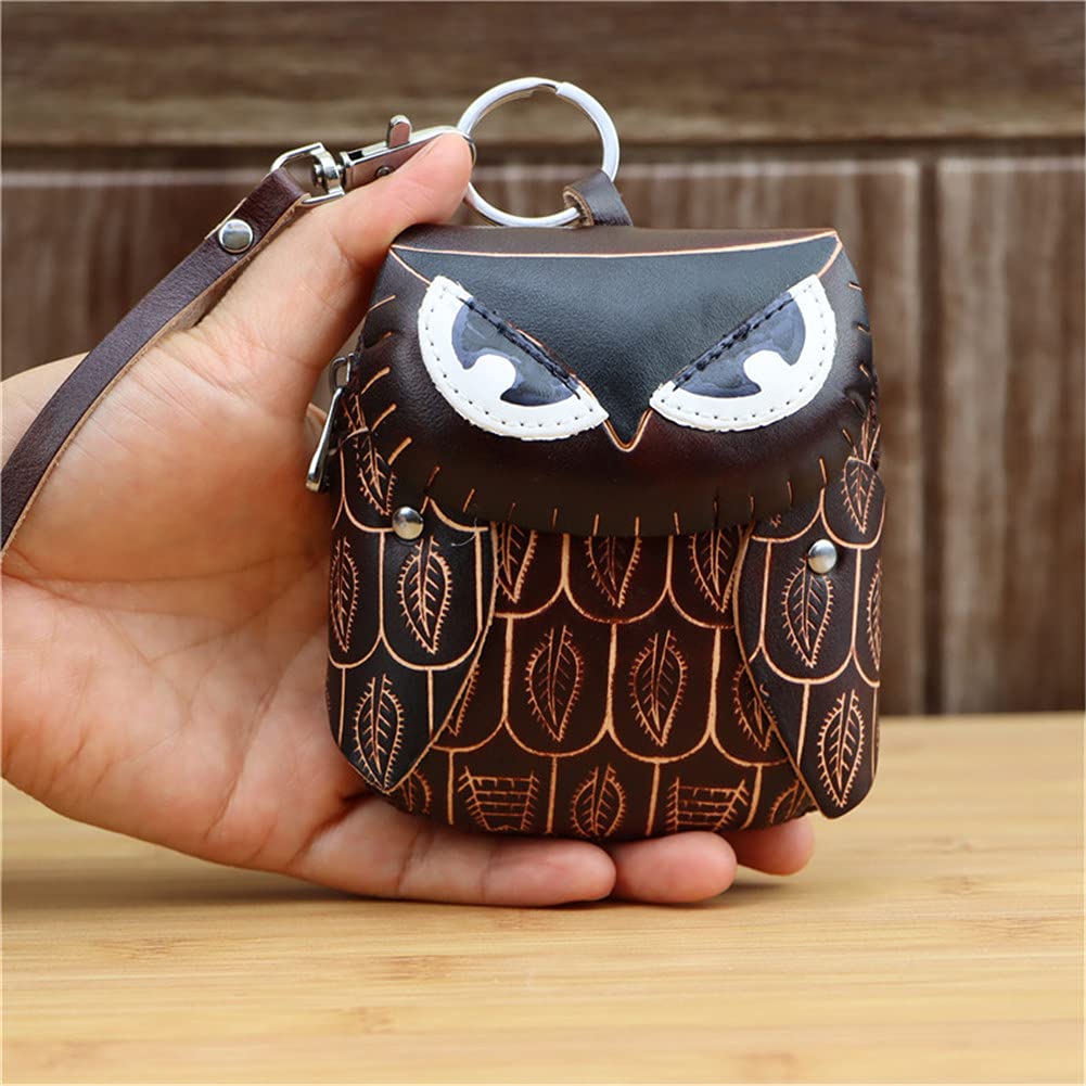 Fanyixuan Handmade Cowhide Owl Shape Coin Purse Wrist Strap Hand Bag Zipper Bag Can Store Key Cards