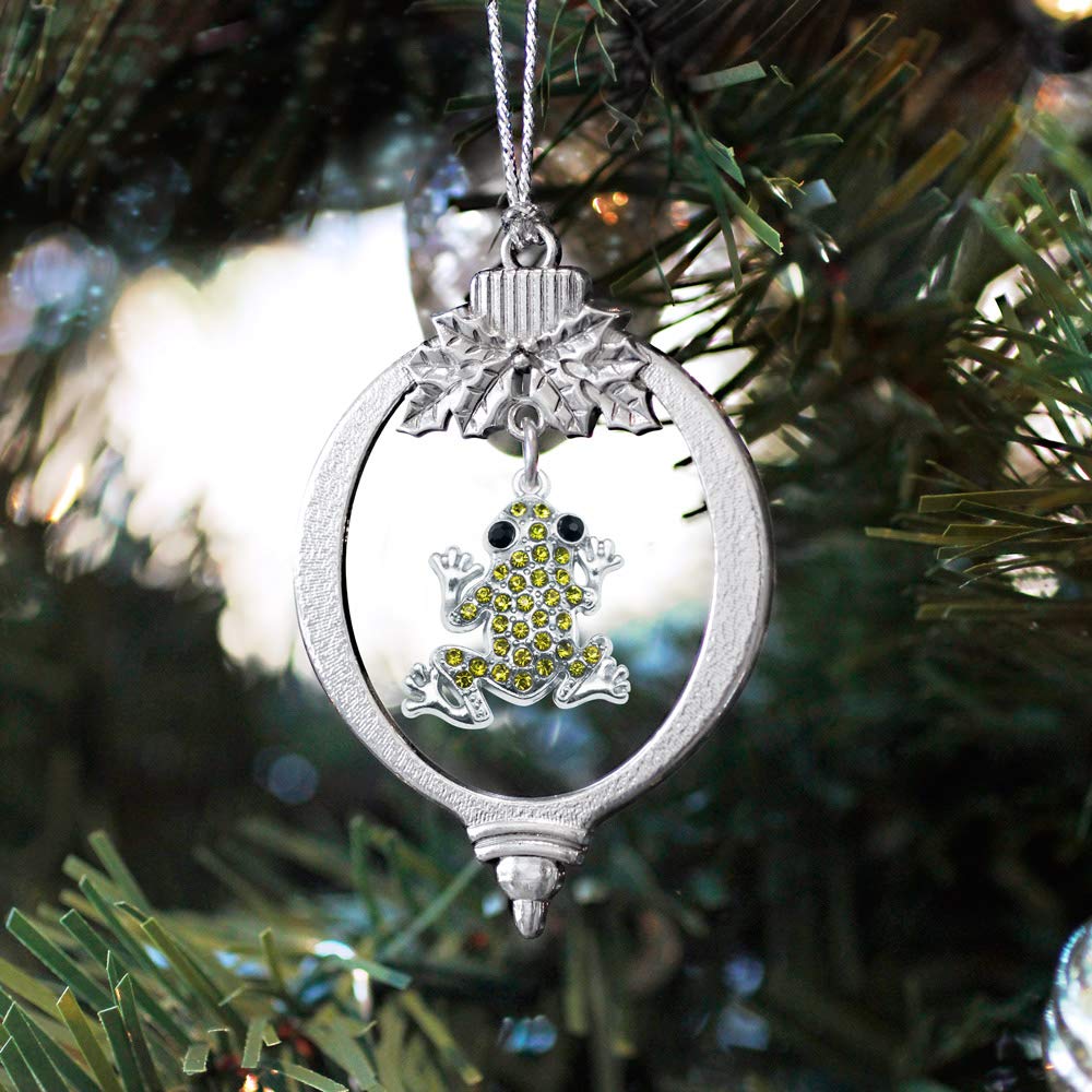Inspired Silver - Green Frog - Silver Christmas Ornament - Unique Charm Christmas Tree Ornament - Holiday Hanging Decoration