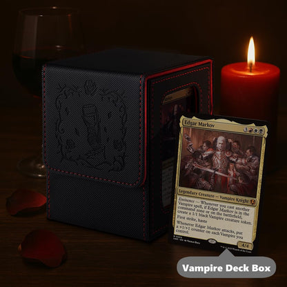 Venssu MTG Deck Box with Commander Display, Vampire Card Deck Case Fits 100 Double Sleeved Cards, TCG Card Storage Box with 2 Dividers and 1 Toploader (Black and Red)