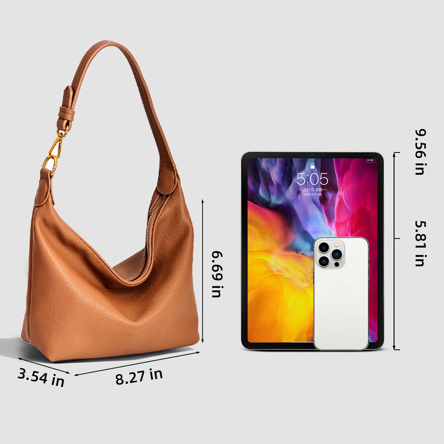 NEBIL Small Hobo Bag For Women Soft Pu Leather Shoulder Purse Slouchy Everyday Trendy Handbags with Zipper (Brown)