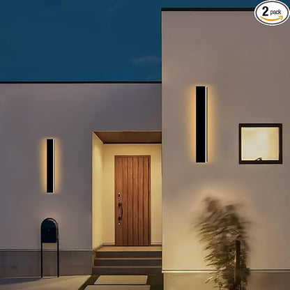 2 Pack 24in Long Outdoor Modern Wall Light,2700K-6500K /3CCT Dimmable Black LED Exterior Light Fixtures Wall Mount, Long LED Linear Wall Lamp Outside Lighting for Garage, Front Door