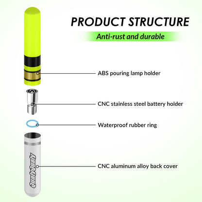 QualyQualy Fishing Glow Sticks, 6 Pcs LED Glow Sticks for Fishing with Batteries, Night Fishing Light Up Fishing Bobbers Floats and Rod Tips