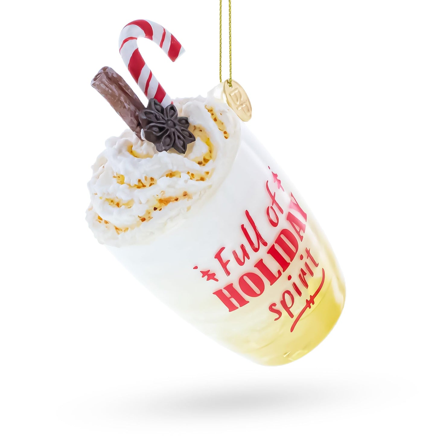 Whipped Cream Holiday Spirit Cocktail with Candy Cane Blown Glass Ornament