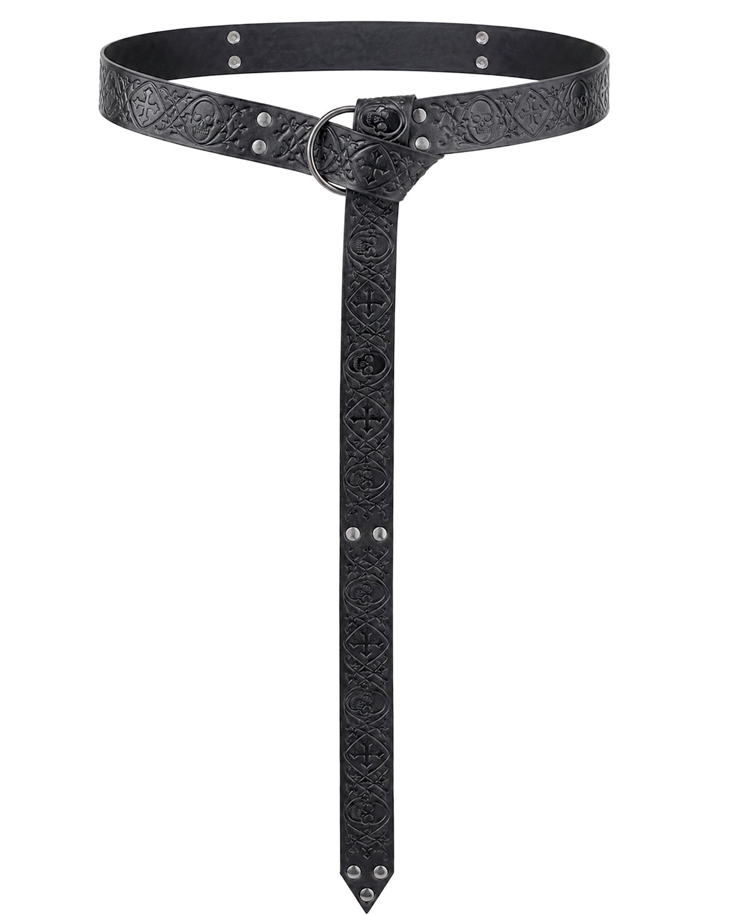 CoTeeZa Medieval Renaissance Leather Belt - Vintage Gothic Skull Cross Punk Black Style Waist Belts for Men Women Cosplay LARP Renfaire Viking Knight Costume Accessory