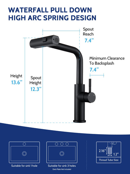 Kitchen Faucet with Pull Down Sprayer, High Arc Single Handle Stainless Steel Kitchen Sink Faucet with Sprayer for Rv Camper, Matte Black