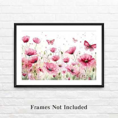 Yesad Poppies Wall Art, Pink Poppy Canvas Wall Art Flower Pictures Floral Poster Prints Farmhouse Wall Décor for Living Room Bedroom Home Decorations (Unframed,12”x8”, Poppy3)