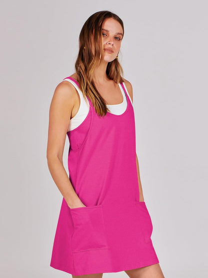 ANRABESS Women Athletic Dress Summer Tennis Workout Active Sports Mini Romper Dress Built in Shorts Travel Vacation Clothes Hot Pink Large