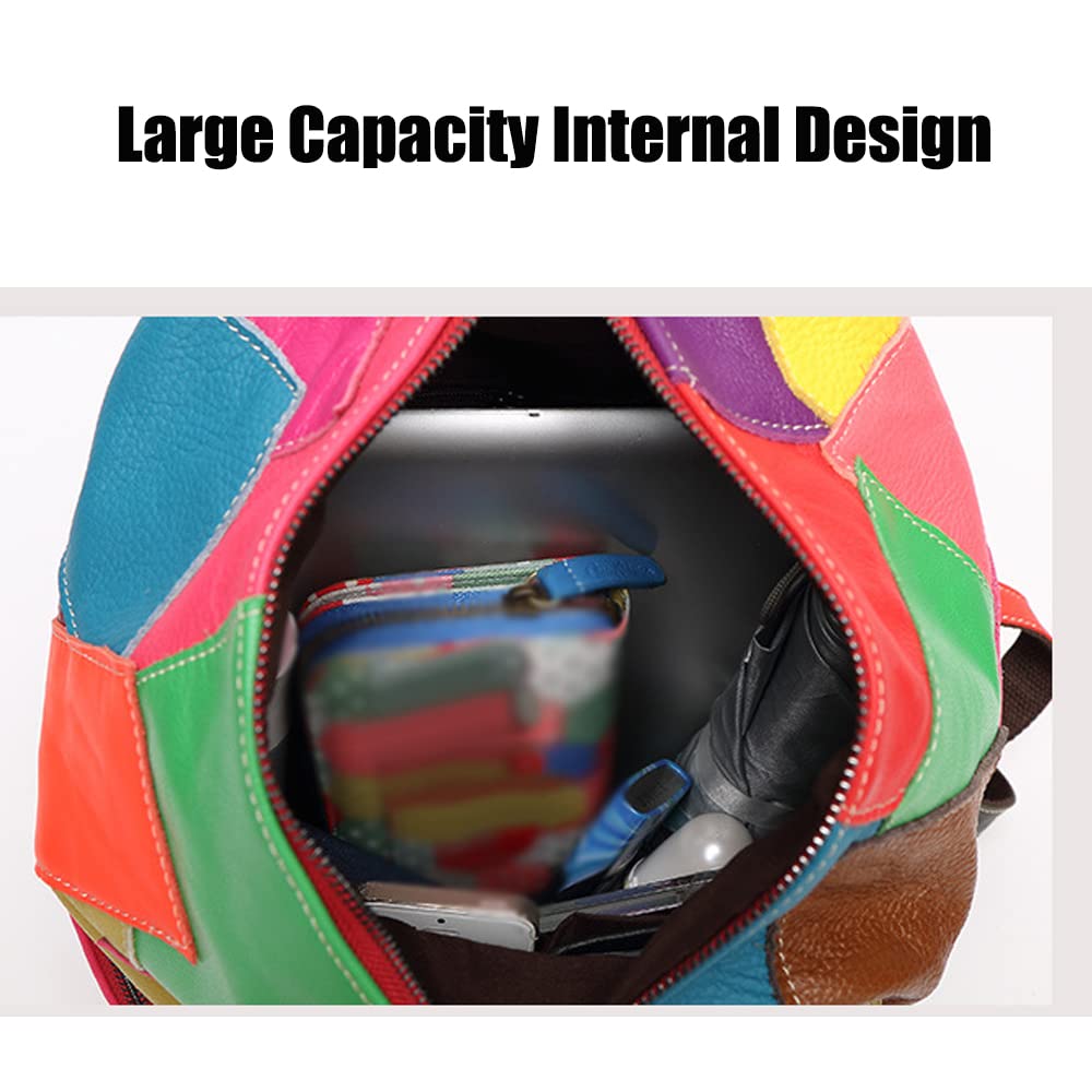 Downupdown Genuine Leather Backpack Contrasting Multicolor Splicing Backpack Fashion Large Capacity Travel Backpack-Black