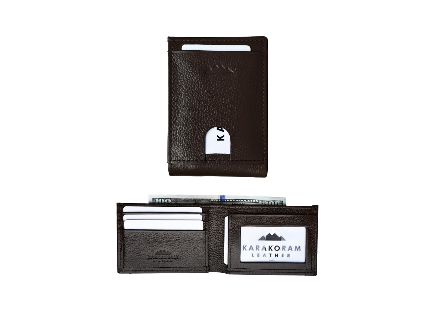 KARAKORAM LEATHER Slim BiFold Wallet for Men | Premium Cowhide Leather | Artisan Made | RFID Blocking | 12-14 Cards with 2 Quick Access Slots | Front Pocket Everyday Carry (Mountain Mocha)