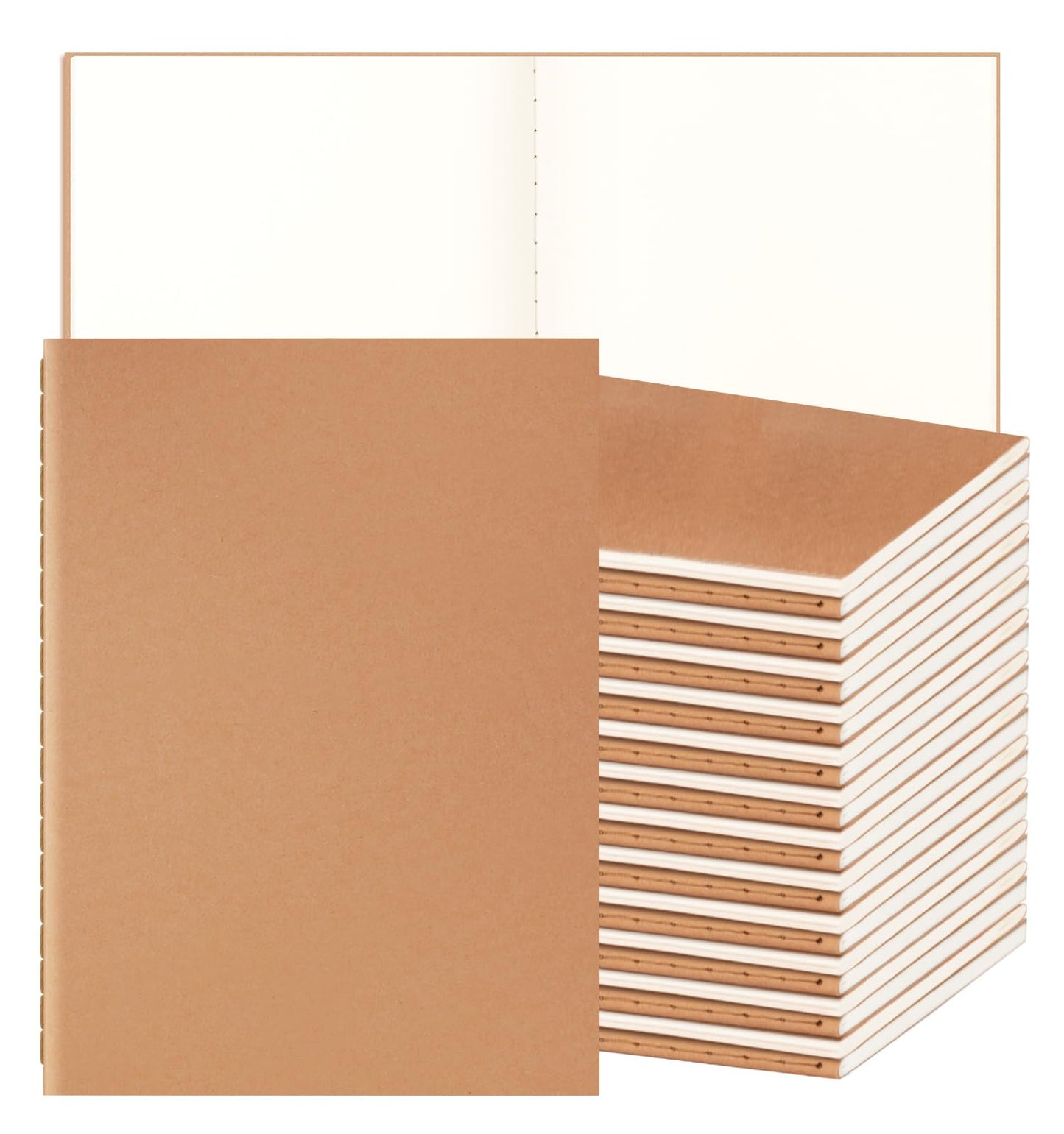 ALKALO 24 Pack A5 Blank Kraft Notebooks Bulk, Journaling Notebooks, Soft Cover Composition Notebook, 8.3x5.5 Inches 60 Pages Travel Journal Notebooks Set for Work, School, Student, Kids, Writing