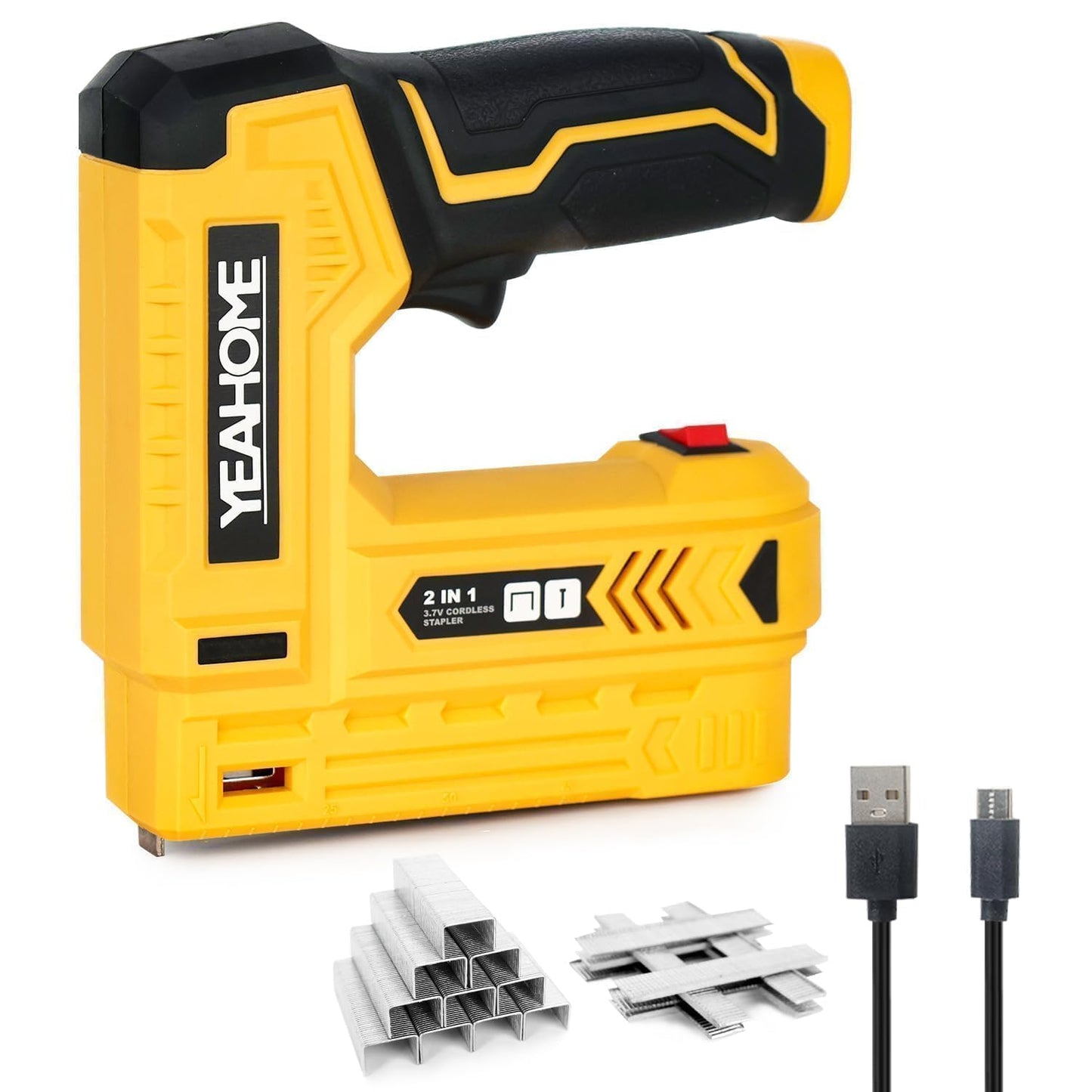 YEAHOME Electric Staple Gun, 2 in 1 Electric Light Duty Brad Nailer/Stapler, 3.7V Power Cordless Stapler Tacker with USB Charger Cable, 1000 Staples for Upholstery, Material Repair and Carpentry