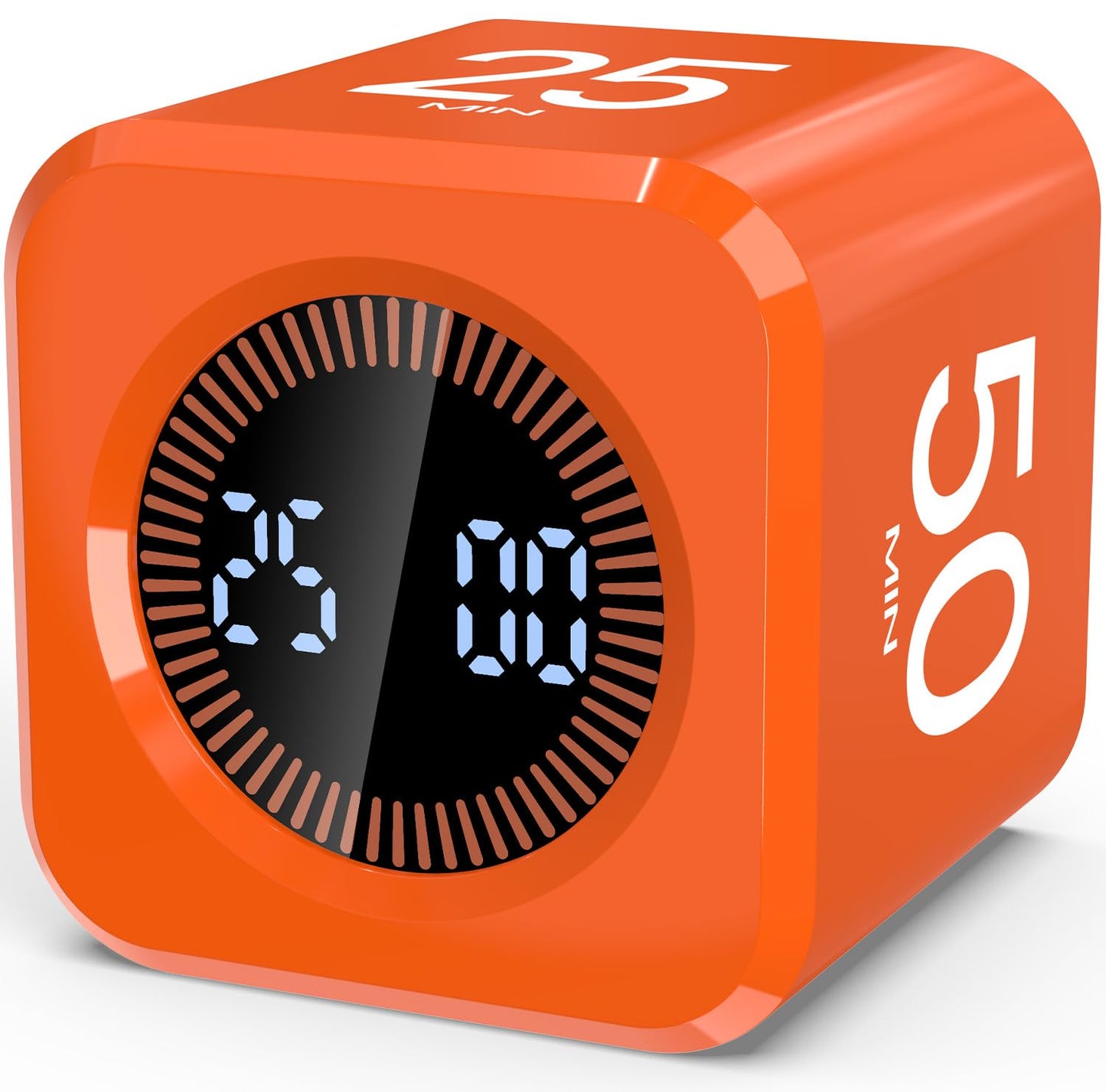 COWVTUJ Digital Pomodoro Timer Cube 5/10/25/50min, Visual Productivity Flip Timer for Kids Classroom Desk, Custom Countdown, Silent and Sound Mode for ADHD Study Work Game Kitchen (Orange)