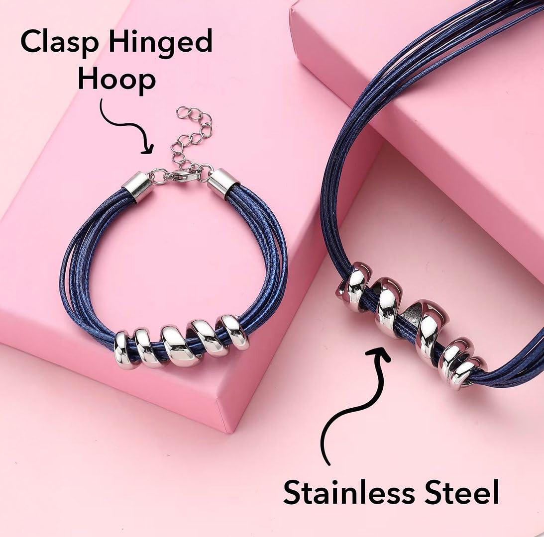 SHOP LC DELIVERING JOY Choker Necklace for Women 16" & Cuff Bracelet 7"- Cord Leather Necklace Set with Adjustable Lobster Claw Boho Jewelry Gifts - Blue