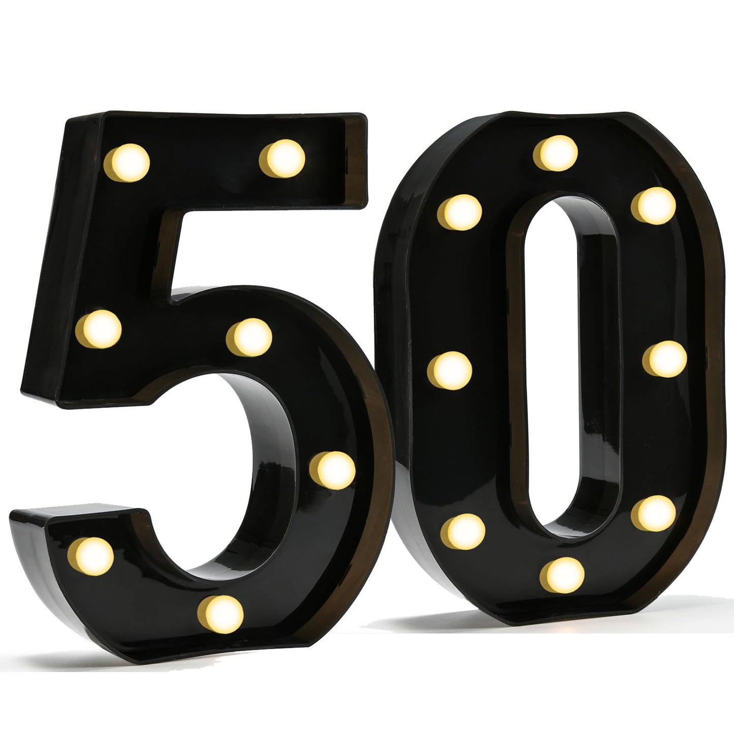 Pooqla Decorative Led Light Up Number Letters, Black Plastic Marquee Number Lights Sign for 50th Birthday Party Wedding Decor Battery Operated Black Decoration 50
