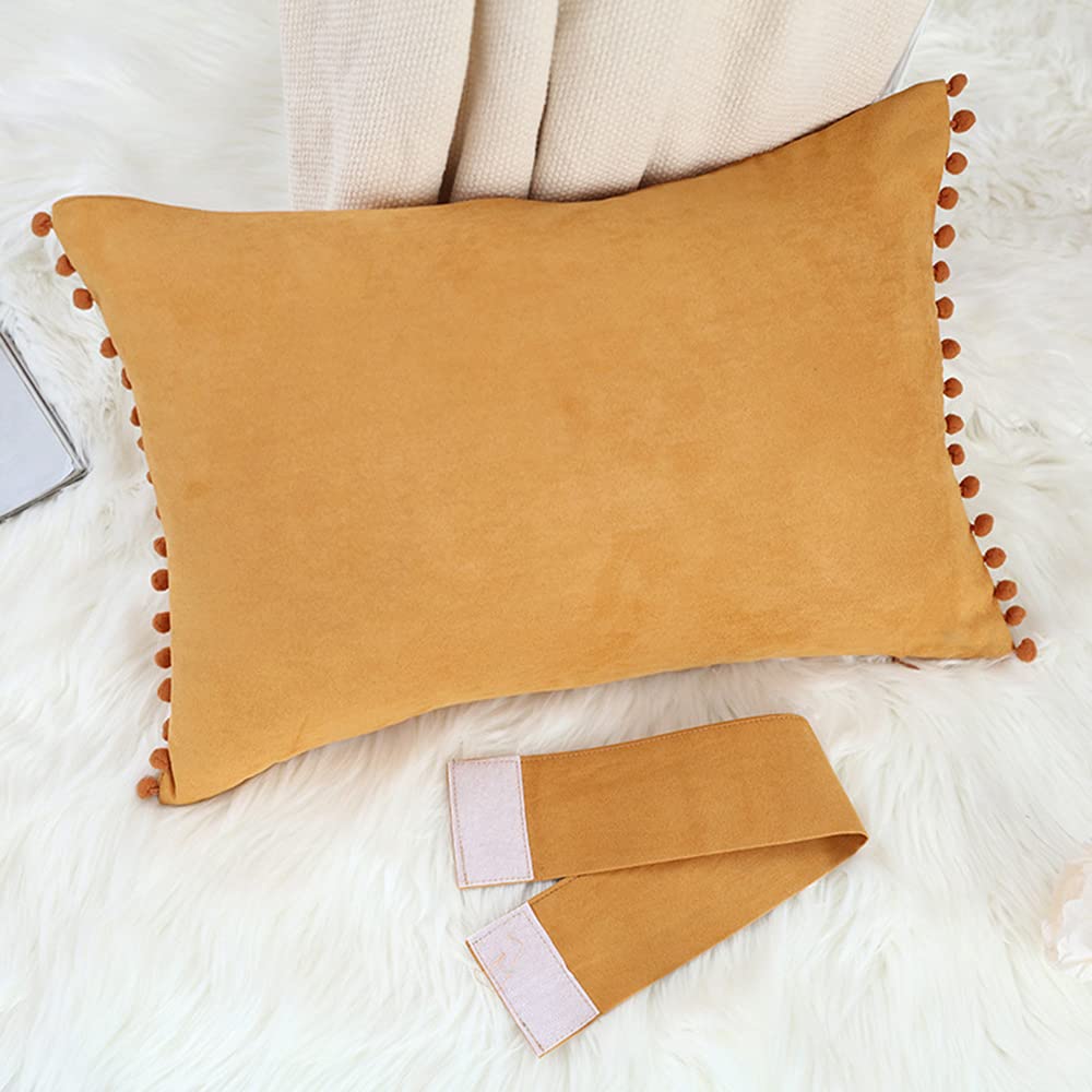 YDBDAT Velvet Soft Decorative Throw Pillow Covers with Pom Poms Christmas Cushion Pillow Cases Bow Lumbar Pillow Covers for Sofa Bed Couch Living Room 14 x 20 Decor Green