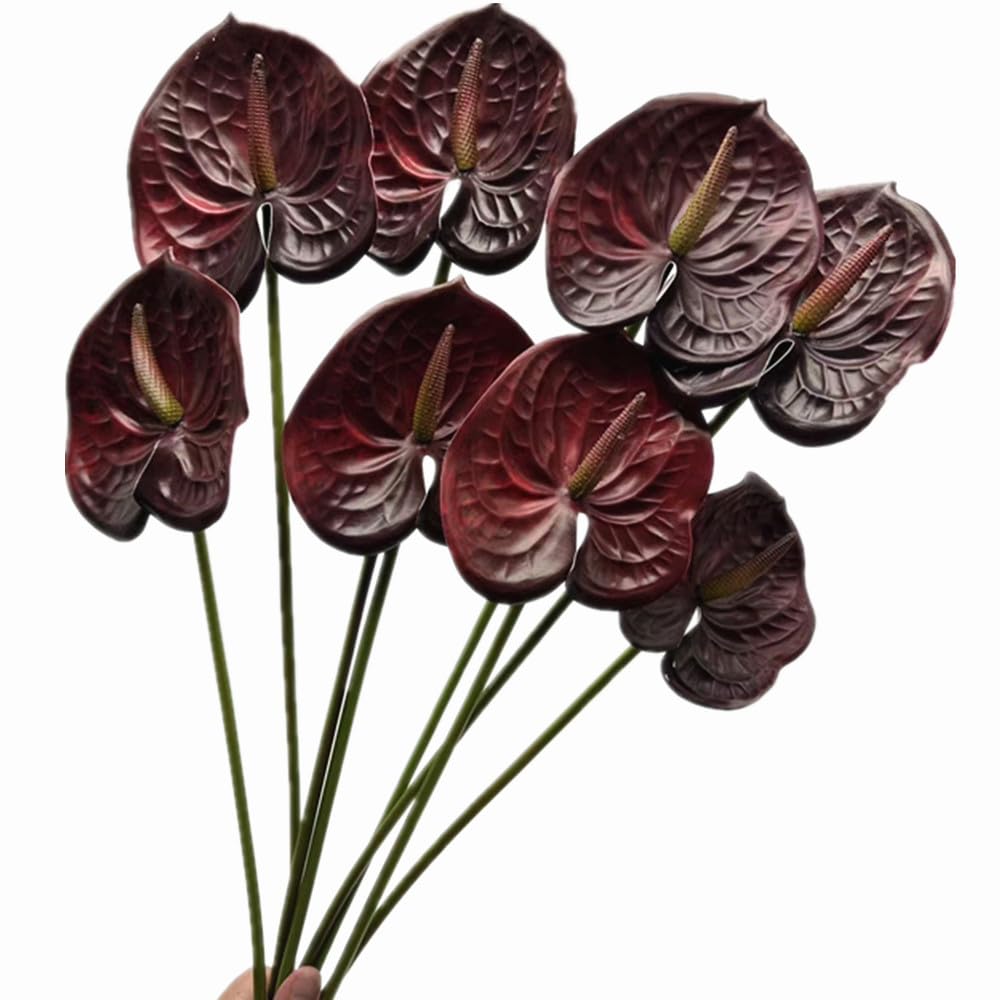 forestmistry 8pcs Burgundy Anthurium Artificial Flowers Lifelike Fake Flowers 5.5" Head for Table Centerpieces Bridal Wedding Festival Christmas Hotel Home Floral Decor (Burgundy)