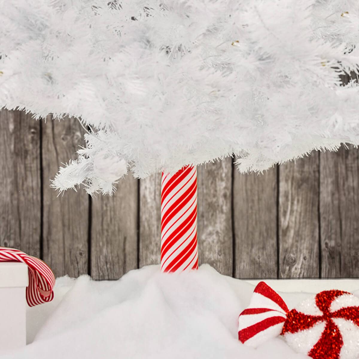 THE CHRISTMAS TREE HUGGER - Artificial Christmas Tree Collar for Base Skirt, Accessory Cover in Wood and Candy