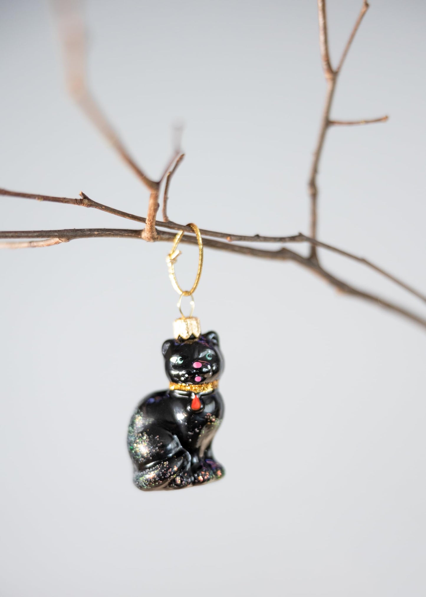 Polish Gallery Miniature Christmas Ornaments for Mini Tree Black Cat Handcrafted Mouth Blown Glass Mini Glass Christmas Balls Tiny Tree Ornaments Made in Poland