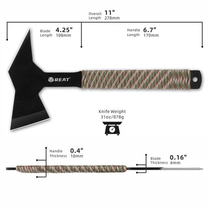 REAT Throwing Axe Set with Sheath - 3 Pack, 11" Full Tang Design with Black Coating,Cord-Wrapped Handle, Throwing Axes for Recreation,Competition,Gifts for Men,Women