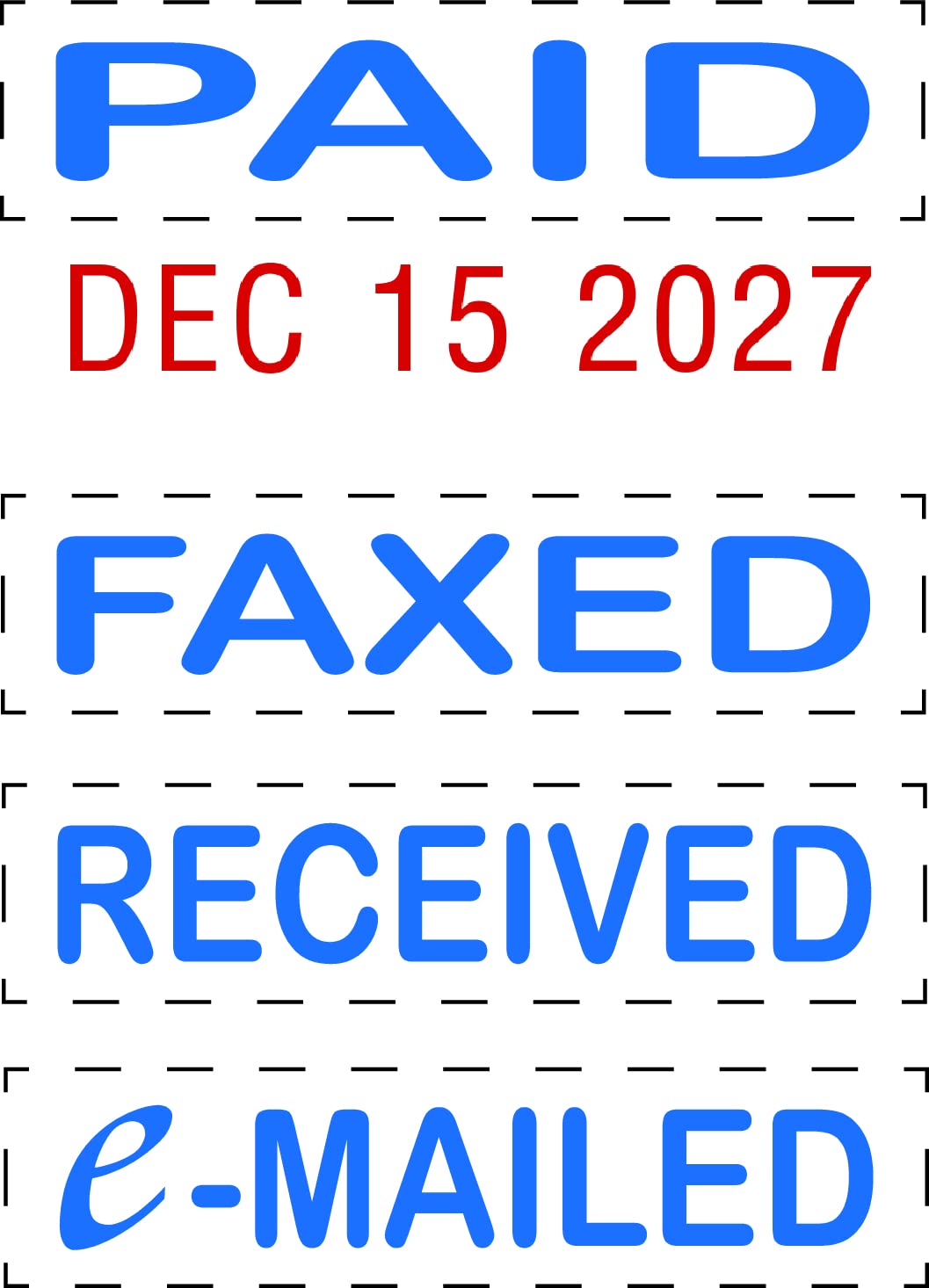 Trodat Printy 4850 Date Stamp – Pocket Sized Self Inking Stamp with Paid, Received, FAXED, EMAILED – Blue and Red Ink, 3/4" x 1",Assorted