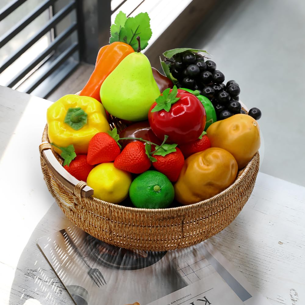 18Pcs Fake Fruits Vegetables Realistic Artificial Frutis Foam Decoration Faux fruit Lifelike Simulation Vegetable for Home Kitchen Festival Ornament Bell Peppers Strawberry Carrots Plastic Lemon