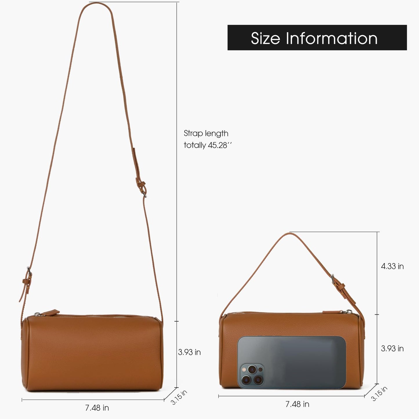 DONNAIN Premium Full-Grained Leather Crossbody Purses for Women, Hobo Bags for Women Crossbody with Adjustable Strap (Caramel-Lychee pattern, Small)